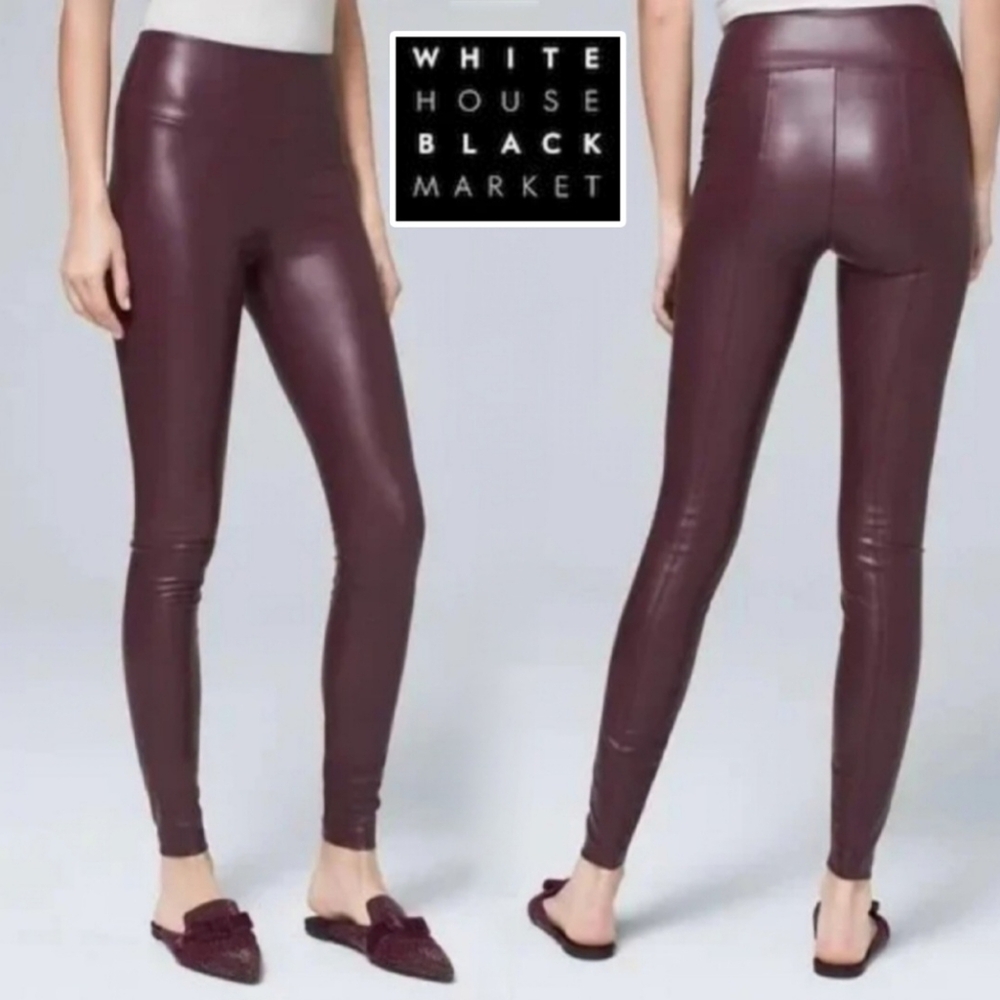 NWOT WHBM Faux Leather Runway Leggings In Cabernet Sz 10